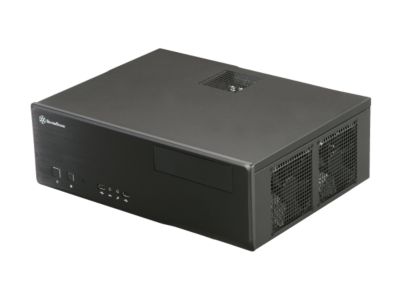 SILVERSTONE Black Aluminum / 0.8mm SECC Grandia Series GD05B micro-ATX / Mini-DTX / Mini-ITX MB, 1x5.25", 2x3.5"+1x2.5"HDD or 1x3.5"+2x2.5"HDD, 3x120mm golf bladed fan, 11" expansion card capable HTPC Case