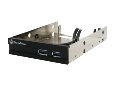 SilverStone FP36B Aluminum front panel 2X USB 3.0 ports with 3.5" to 2X 2.5" bay converter device,