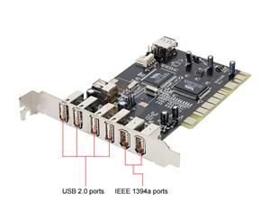 BYTECC USB 2.0 + Firewire Combo PCI Card (4+1 USB2.0 & 2+1 Firewire A Ports) Model BT- PCI-U2FW