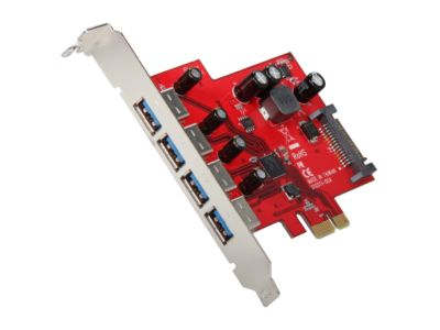 Koutech 4-Port USB 3.0 PCI Express (x1) (4x Ext) with 15-pin SATA Power Connector Model IO-PEU436