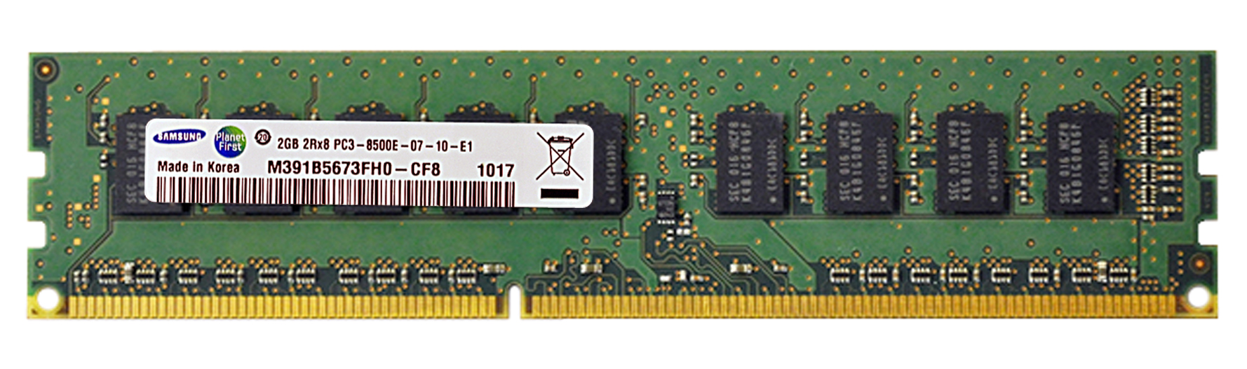 Samsung 2GB PC3-8500 DDR3-1066MHz ECC Unbuffered CL7 240-Pin DIMM Dual Rank Memory Module Mfr P/N M391B5673FH0-CF8