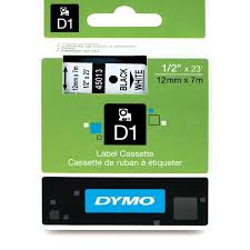 DYMO Labeling Tape, ½" x 23', Black Print on White Tape (45013) D1 Label Cassette, Split Back Easy Peel Adhesive