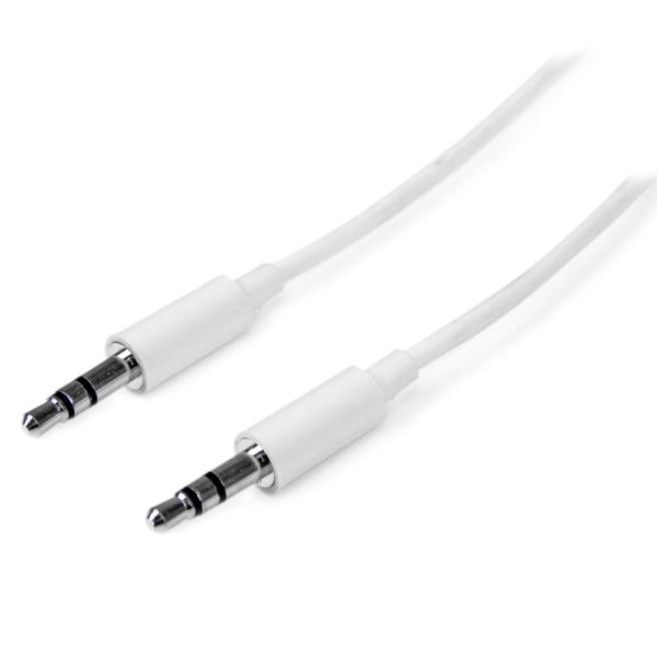 Cable de 1 metro Delgado de Audio Estéreo con Plug Mini Jack de 3.5mm - Macho a Macho - Blanco