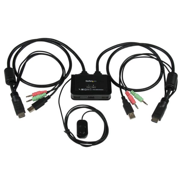 Conmutador Switch KVM 2 puertos HDMI® USB Audio con Cables Integrados - 1080p