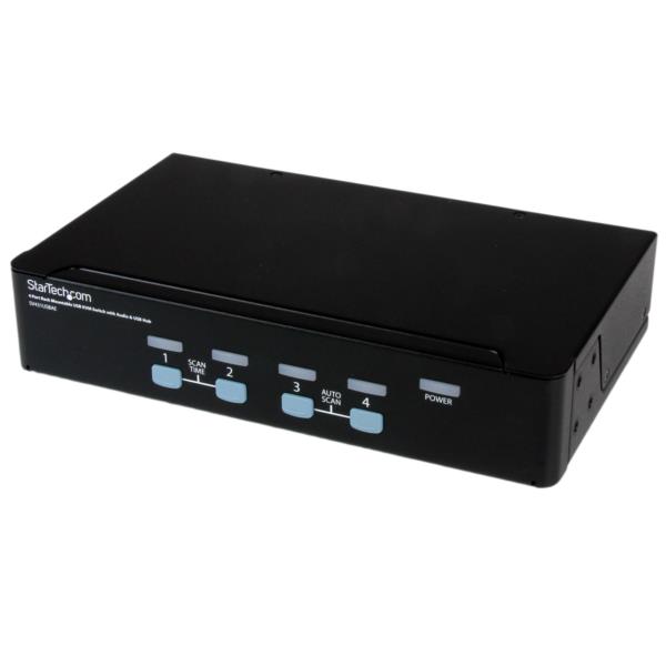 Switch Conmutador KVM de 4 Puertos VGA con Audio y Hub USB 2.0 - Montaje en Rack