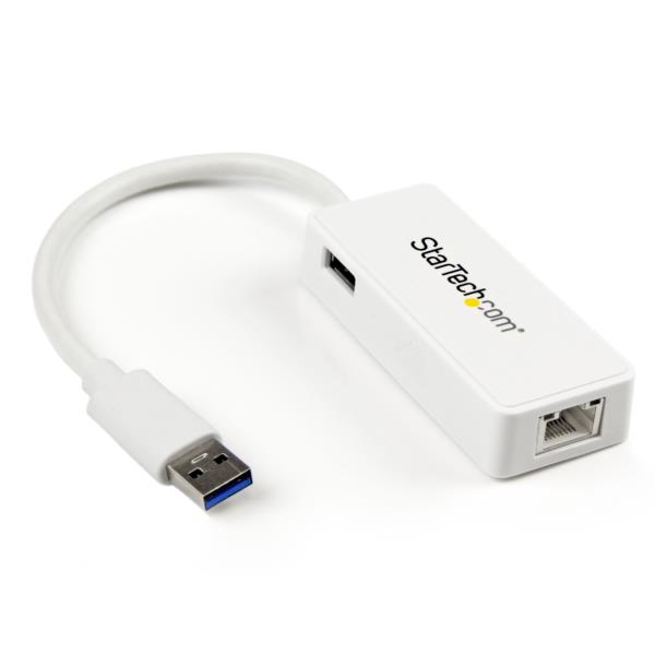 Adaptador Tarjeta de Red NIC Externa USB 3.0 de 1 Puerto Gigabit Ethernet RJ45 y Puerto USB - Blanco