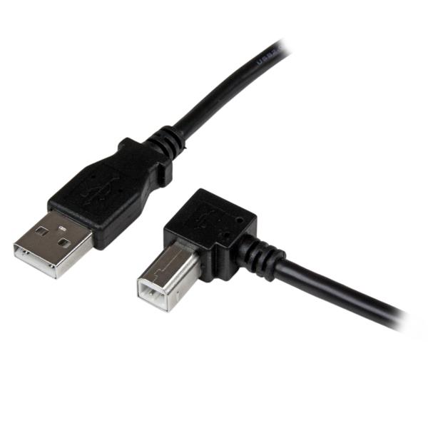 Cable Adaptador USB 2m para Impresora Acodado - 1x USB A Macho - 1x USB B Macho en Ángulo Derecho