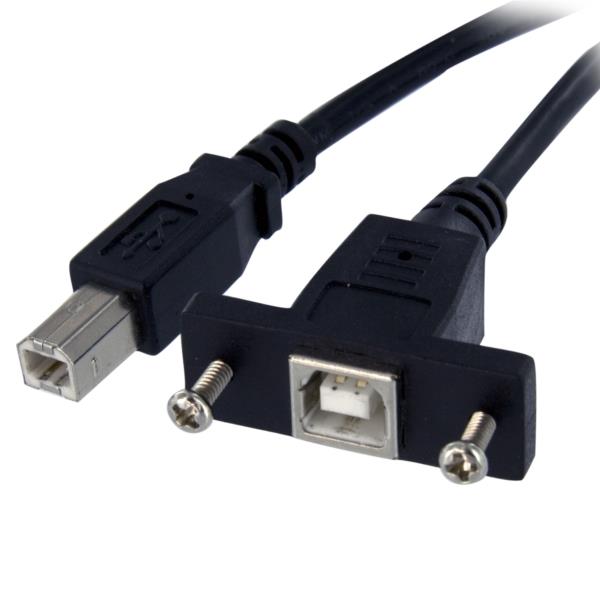 Cable de 91cm USB 2.0 para Montar Empotrar en Panel - Extensor Macho a Hembra USB B - Negro