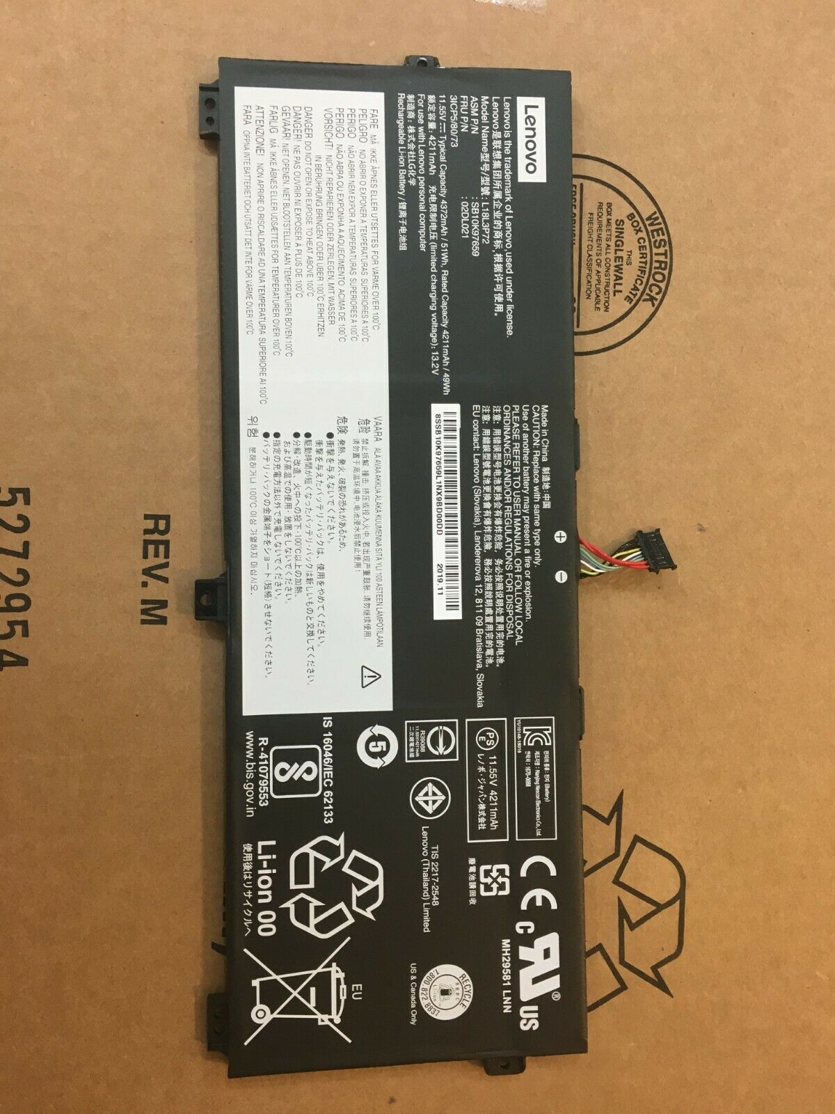 02DL021 SB10K97659 BATTERY FOR LENOVO THINKPAD X390 YOGA
