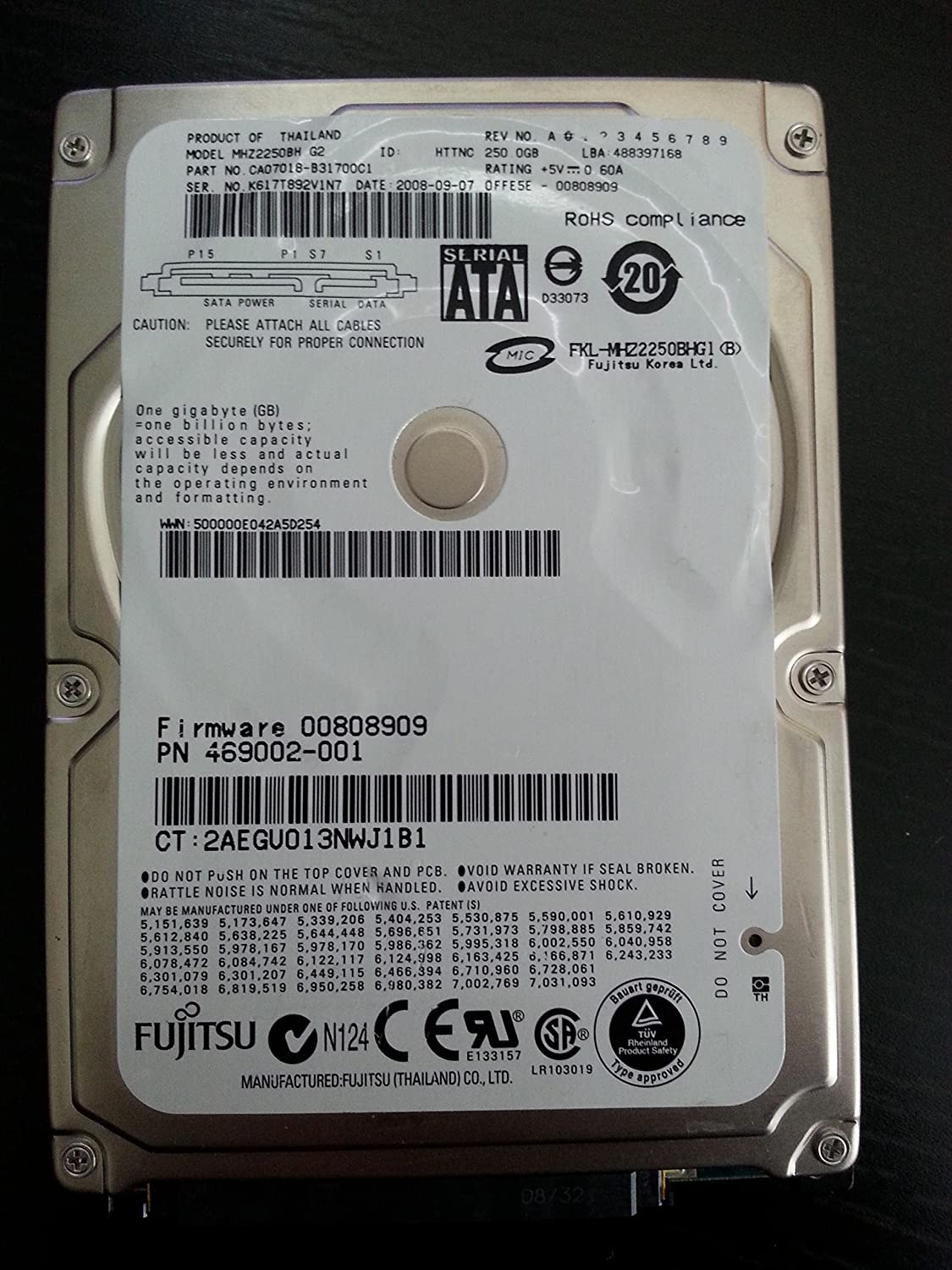 Fujitsu SATA 9.5 mm 250 GB 2.5 SATA/300 5400 rpm