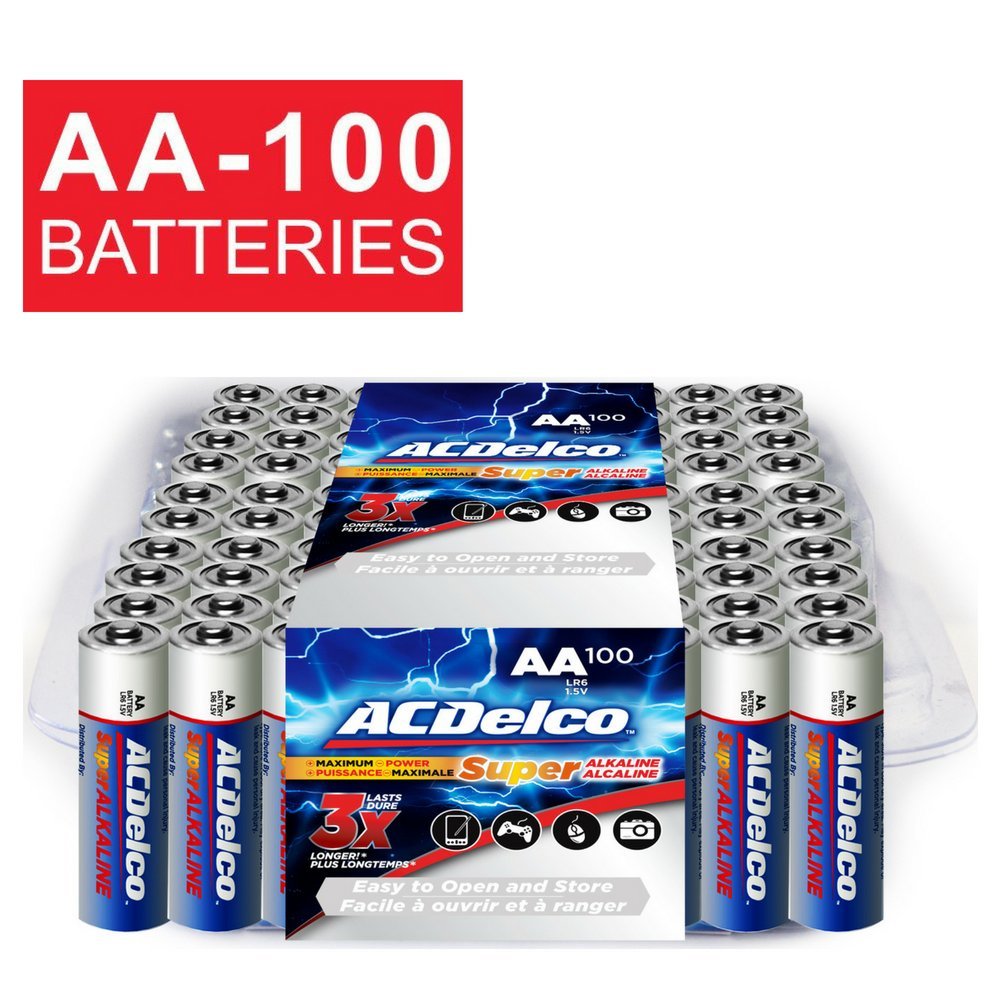 Baterías súper alcalinas AA de ACDelco en paquete que se puede volver a cerrar, 100 unidades