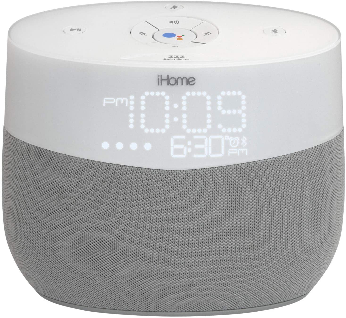 iHome Google Assistant - Reloj despertador inteligente para el hogar con Wi-Fi Multiroom Audio Bluetooth sistema de altavoces para streaming de música con puerto de carga USB