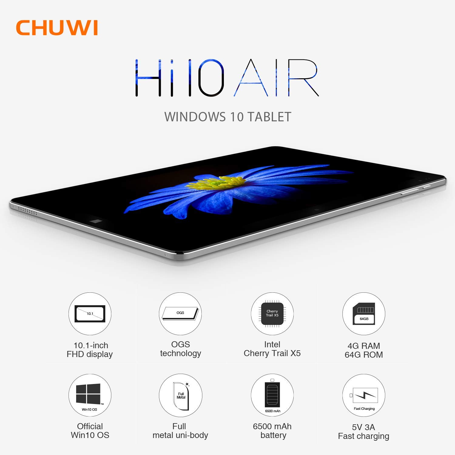 Tablet Hi10 Air con pantalla IPS FHD de 10.1,4GB RAM 64GB Intel  WiFi Bluetooth 4.0  CHUWI Windows 10