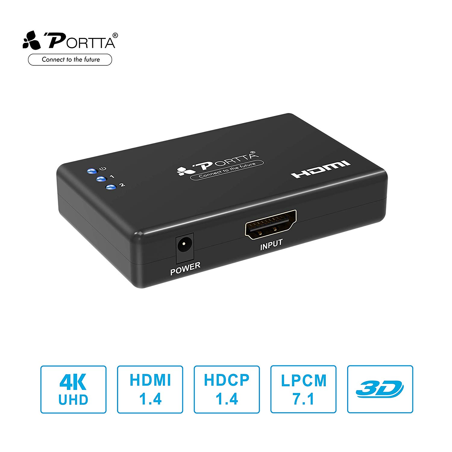 Portta 1X2 HDMI Mini Splitter 4K Versión 1.4 Full HD 1080P Powered HDMI Splitter 1 in 2 Out Soporte 4k x 2k 3D HD 1080P con 340MHz para monitor doble