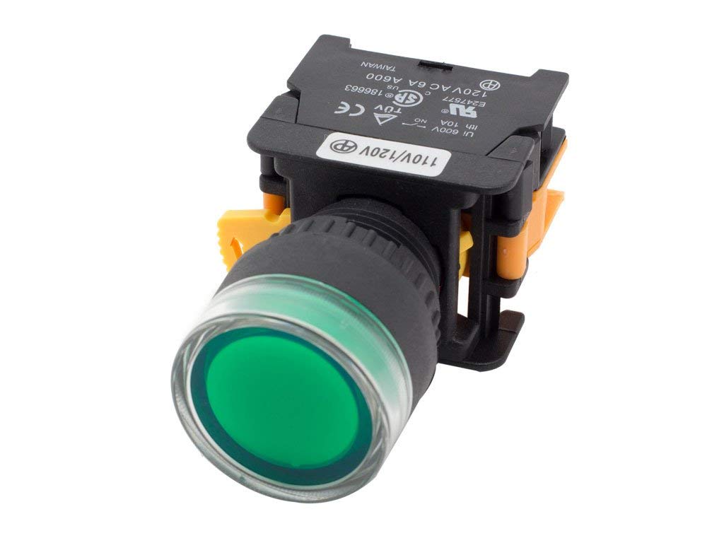 Alpinetech LXG-22 Verde 22mm 1NO Interruptor momentAneo de botOn pulsador 24V AC DC LED iluminado