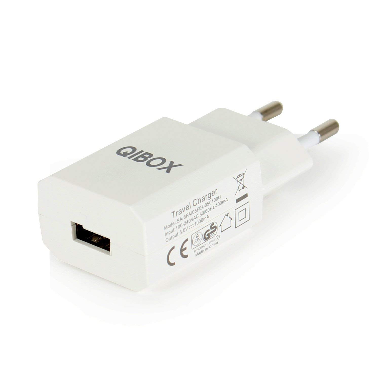 QIBOX USB Adaptador de corriente AC Cargador de pared de viaje 5V 1A con enchufe de pared de Europa