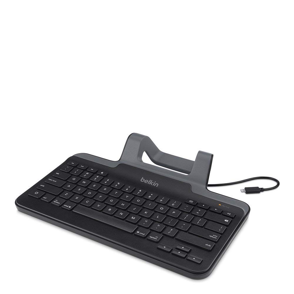 Teclado de tableta con cable certificado Apple MFi con soporte y conector Lightning para iPad  (todas las versiones)