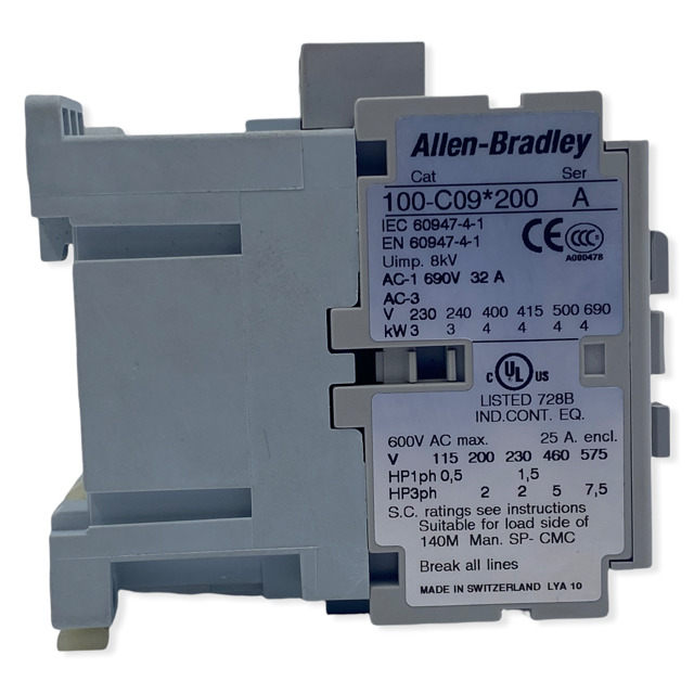 Contactor, IEC, 9 Amp, 4-Pole, 120 Volt AC Coil 100-C09D200 ALLEN BRADLEY