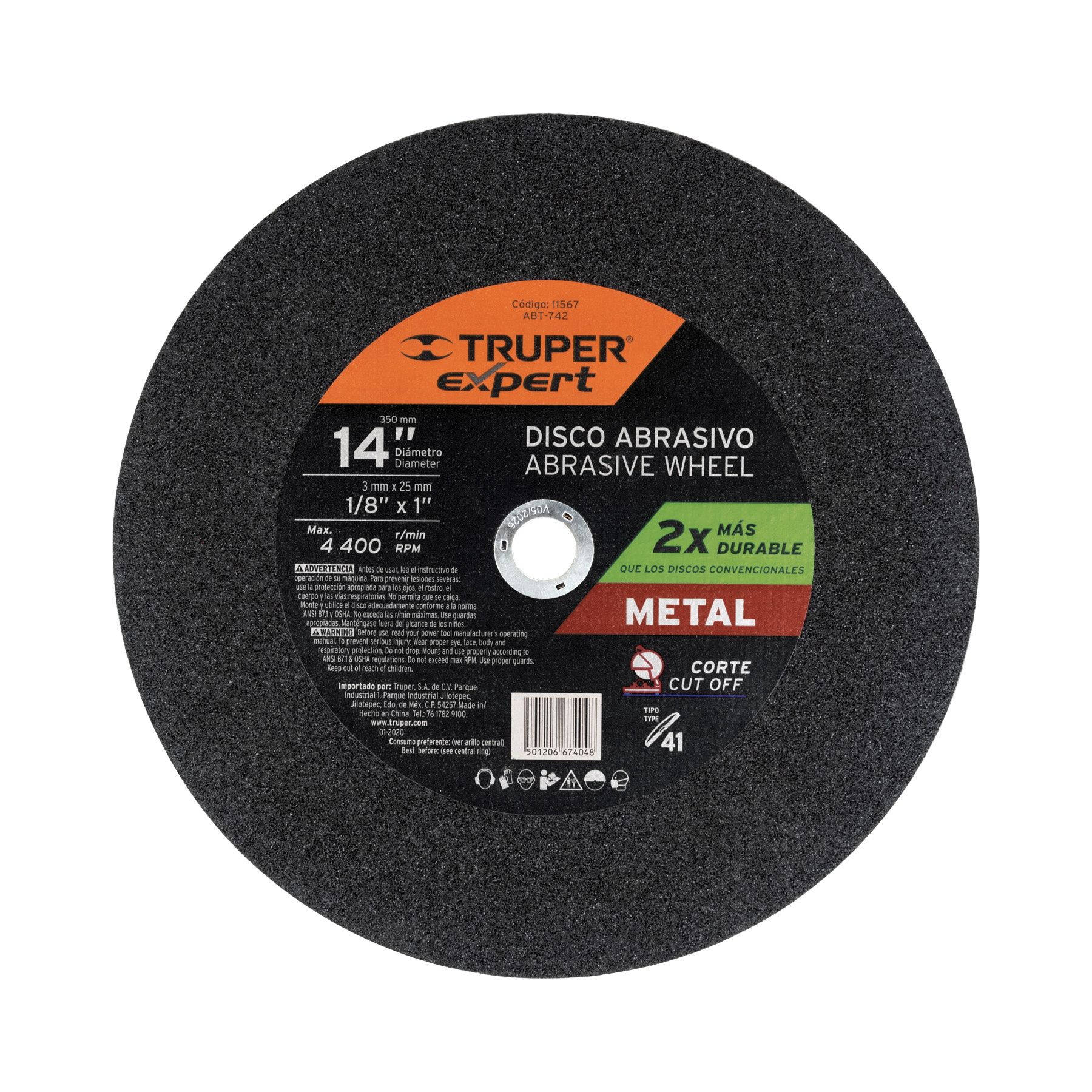 DISCO PARA CORTE DE METAL TIPO 41 DIAMETRO 14 PULGADAS TRUPER