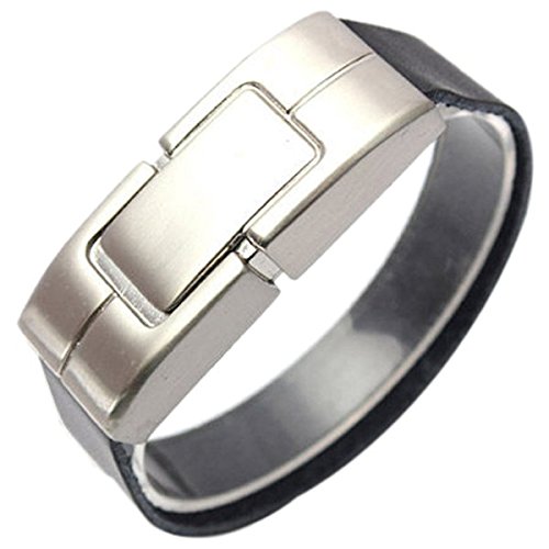 USB 2.0 Pulsera de cuero Memory Stick Flash Pen Drive Almacenamiento U Disk Gift, Negro 16GB