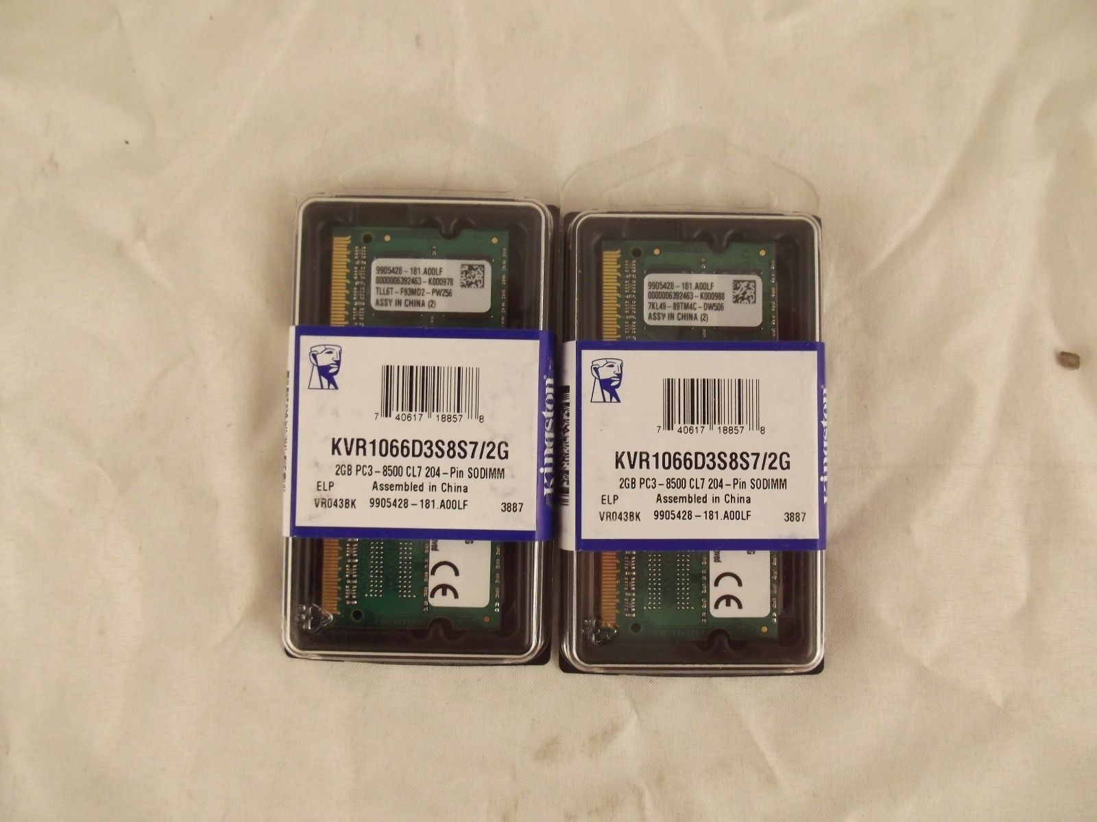 LOTE DE 2 KINGSTON KVR1066D3S8S7/2G 1RX8 2GB PC3 CL7 204 PINES SODIMM M3