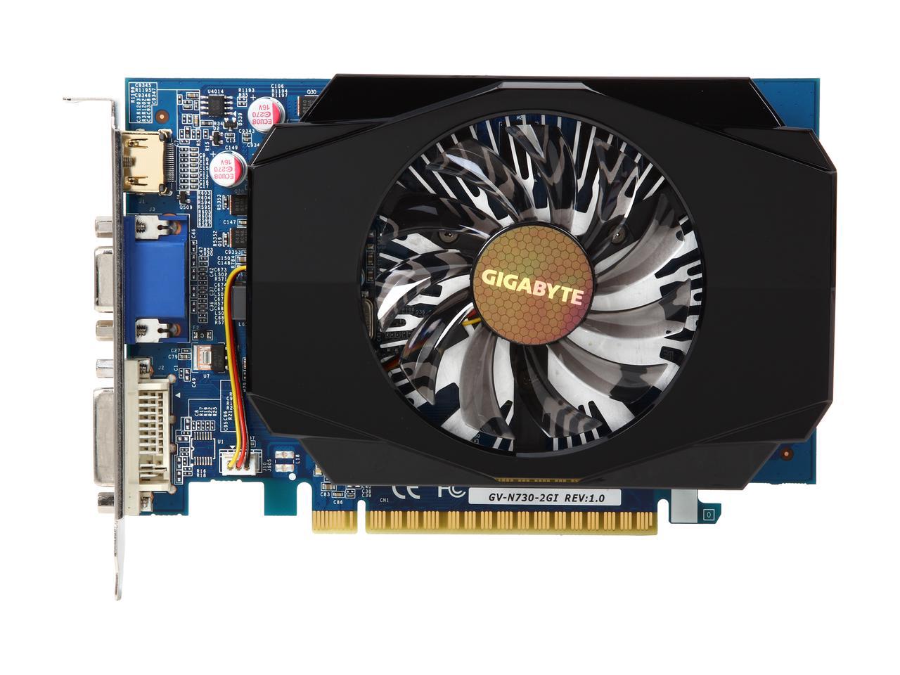 GIGABYTE Ultra Durable 2 Series GeForce GT 730 DirectX 12 GV-N730-2GI (rev. 1.0) 2GB 128-Bit DDR3 PCI Express 2.0 HDCP Ready ATX Video Card