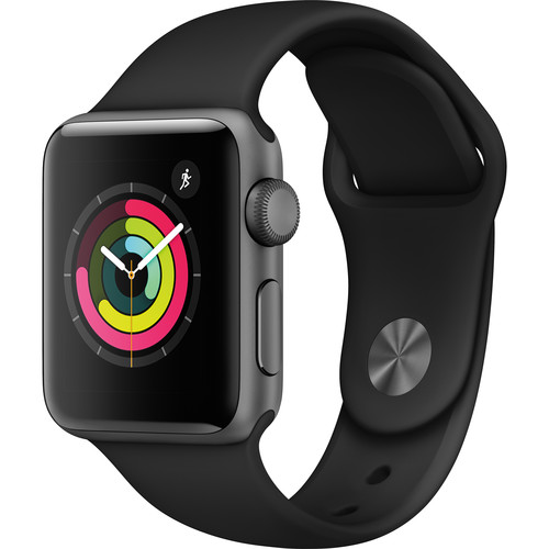 Reloj inteligente Apple Watch Series 3 de 38 mm (solo GPS, caja de aluminio en gris espacial, correa deportiva negra)