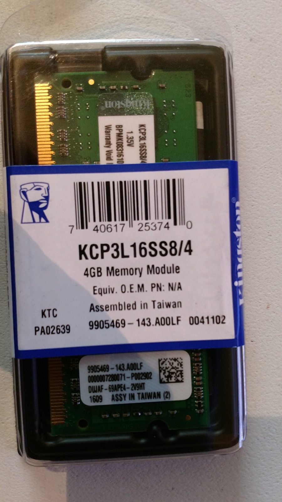 KINGSTON 4GB PC3L-12800 1600MHZ LAPTOP RAM 1.35V NUEVO EN CAJA  KCP3L16SS8/4