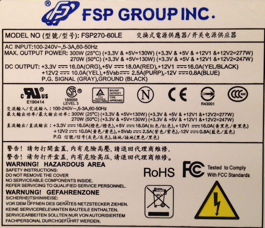 Fuente de poder FSP  FSP270-60LE compatible con FSP220-60LE,FSP250-50GUB,FSP250-50LC,FSP250-50PLB,FSP250-60LG,FSP270-60LE,1UPSU 270 w 120 v