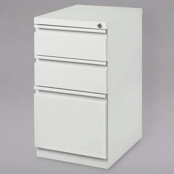 Hirsh Industries 19353 White Mobile Pedestal Letter File Cabinet with 2 Box Drawers and 1 File Drawer - 15 x 19 7/8x 27 3/4