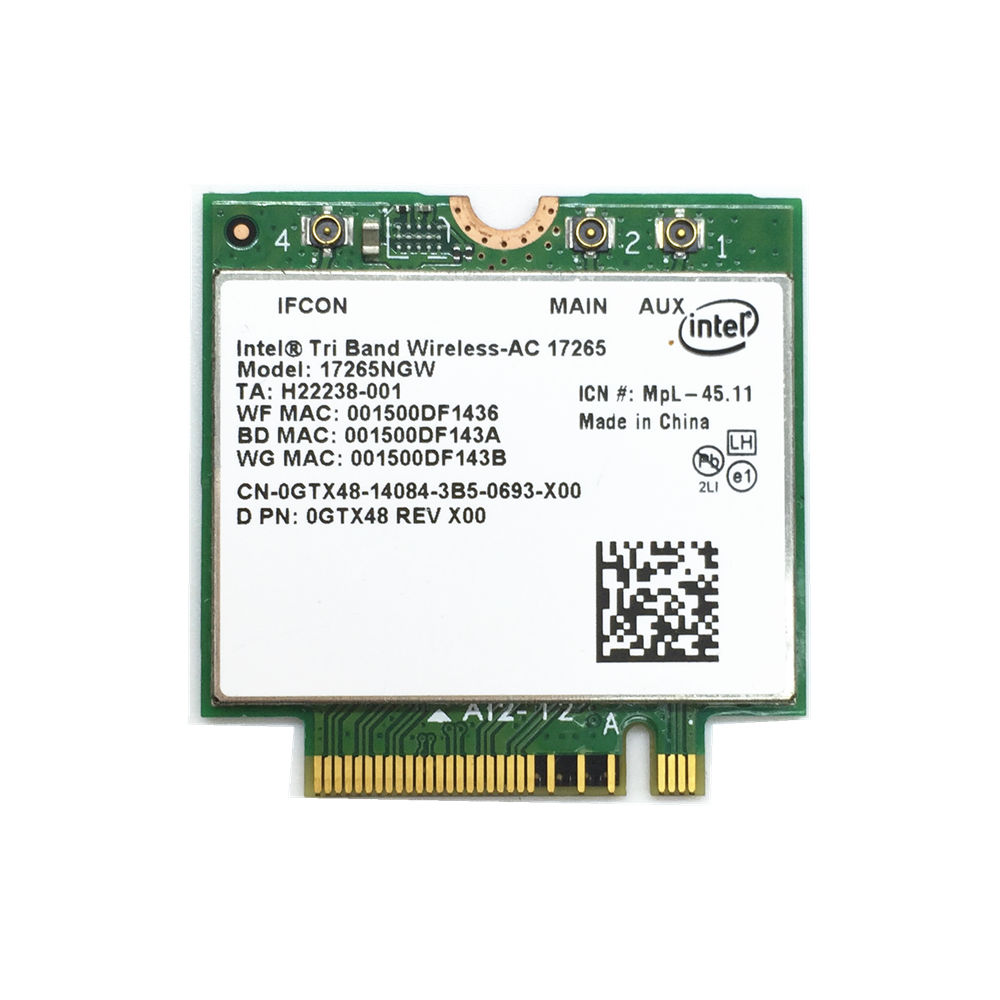 Intel Tri-Band Wireless-AC 17265 17265NGW 867M Dual Band Bluetooth 4.0 NGFF Card