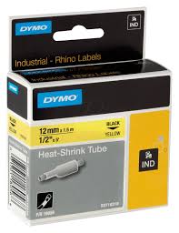 DYMO TUBOS TERMORRETRACTILES INDUSTRIALES PARA DYMO INDUSTRIAL RHINOPRO LABEL MAKERS, NEGRO SOBRE AMARILLO 1/2 PULGADAS 18056