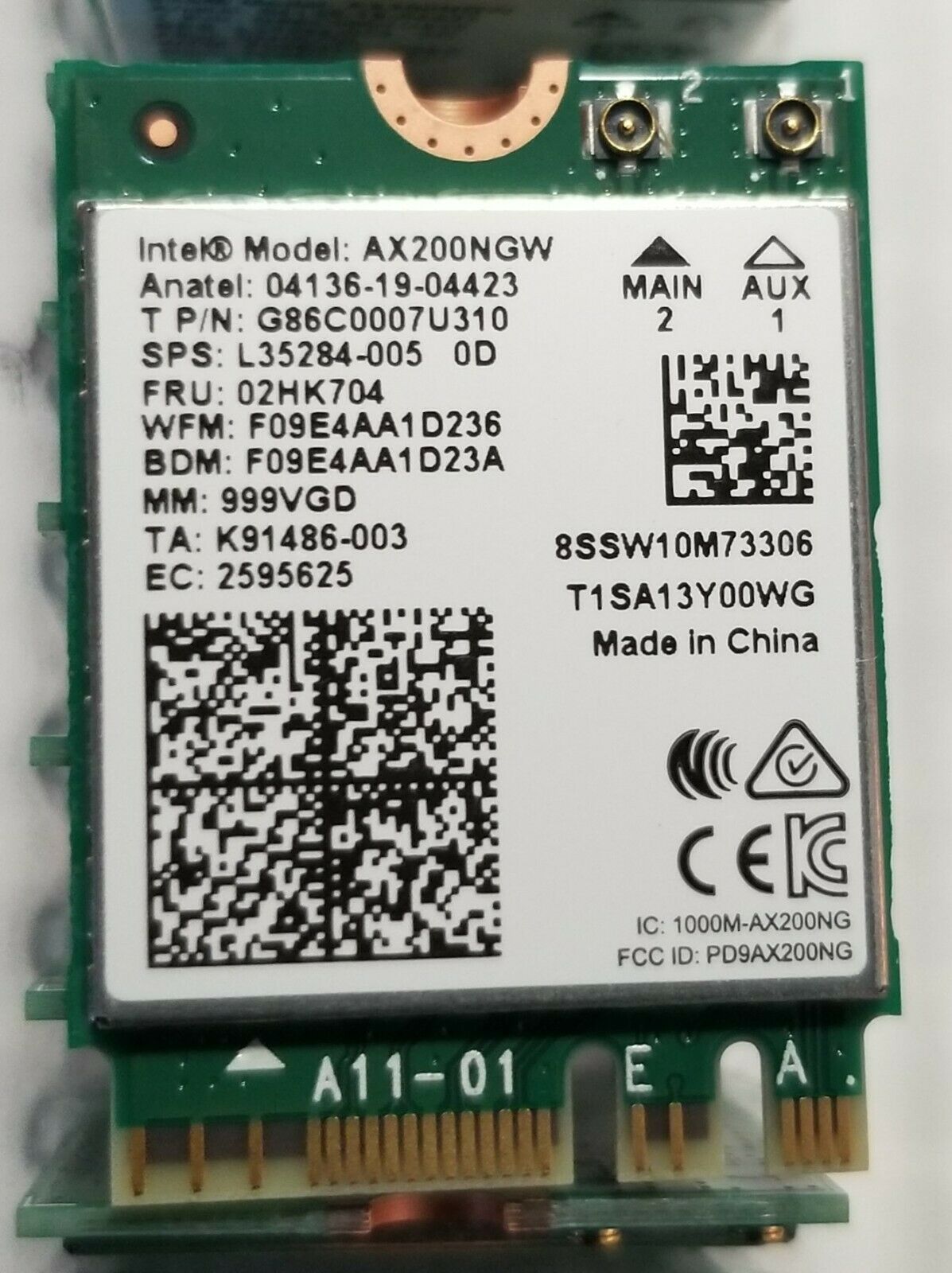 Intel WiFi 6 AX200 Wireless Card 802.11ax 160MHz Bluetooth 5.1 FRU 02HK704.