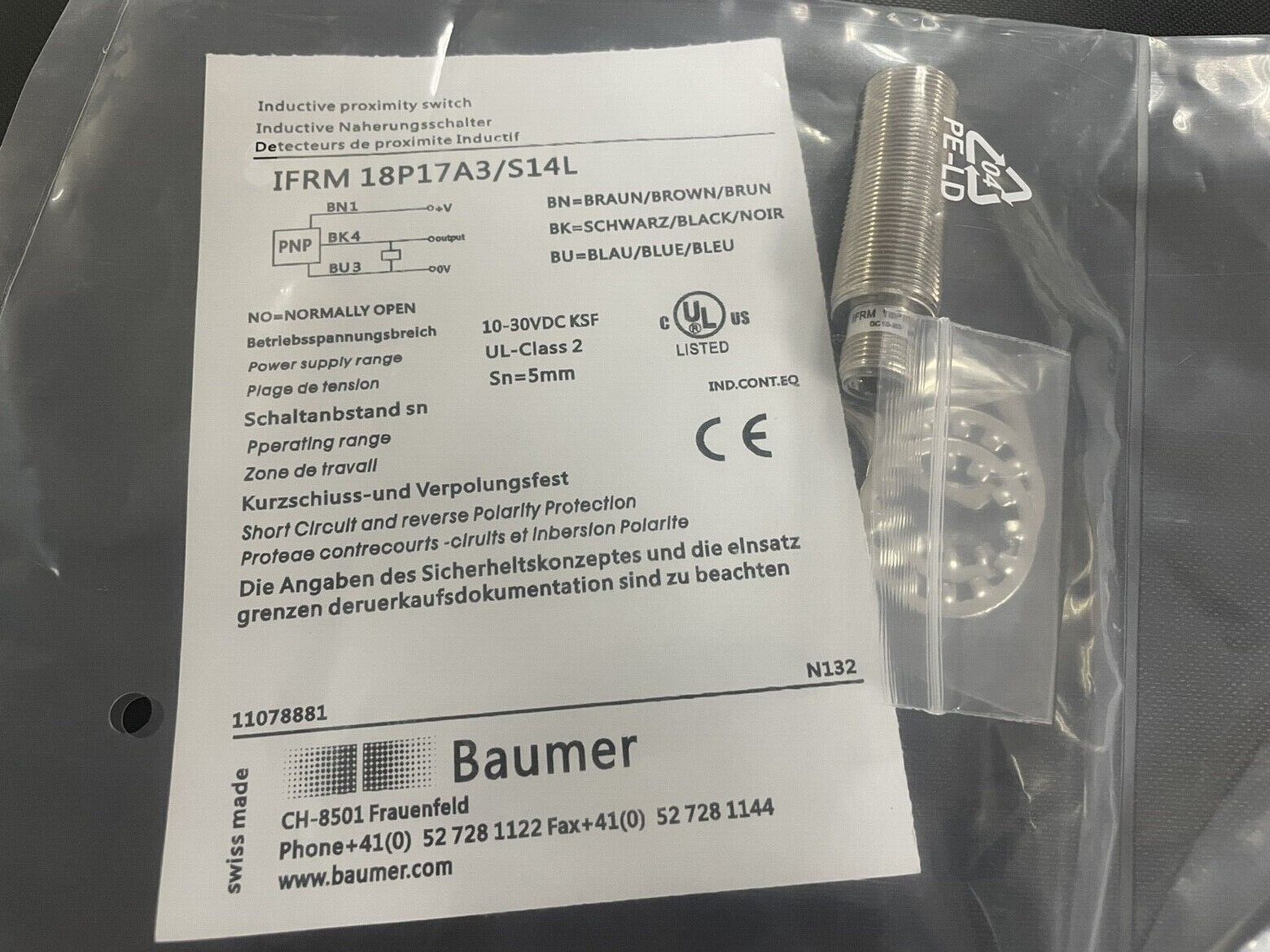 Interruptor de proximidad inductivo Baumer IFRM 18P17A3/S14L