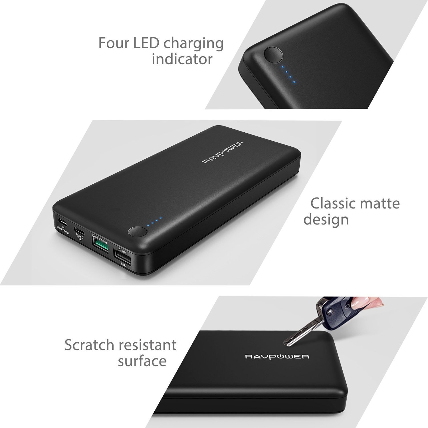 USB C Power Bank RAVPower 20100 Portable Charger with QC 3.0