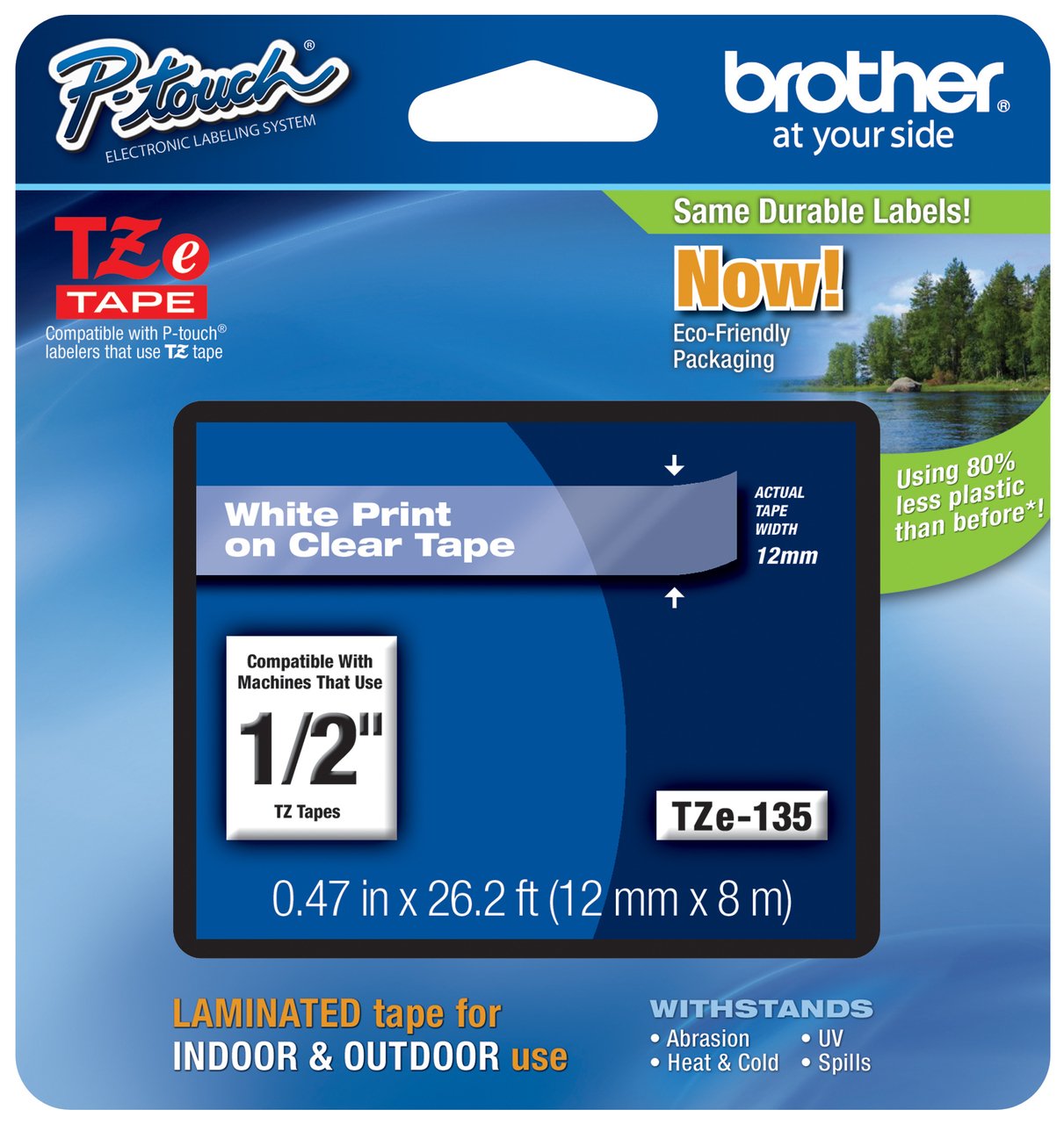 Brother 1/2 (12 mm) Blanco sobre Transparente TZE P-Touch cinta para Brother PT-310, PT310 Label Maker (PAQUETE 2)
