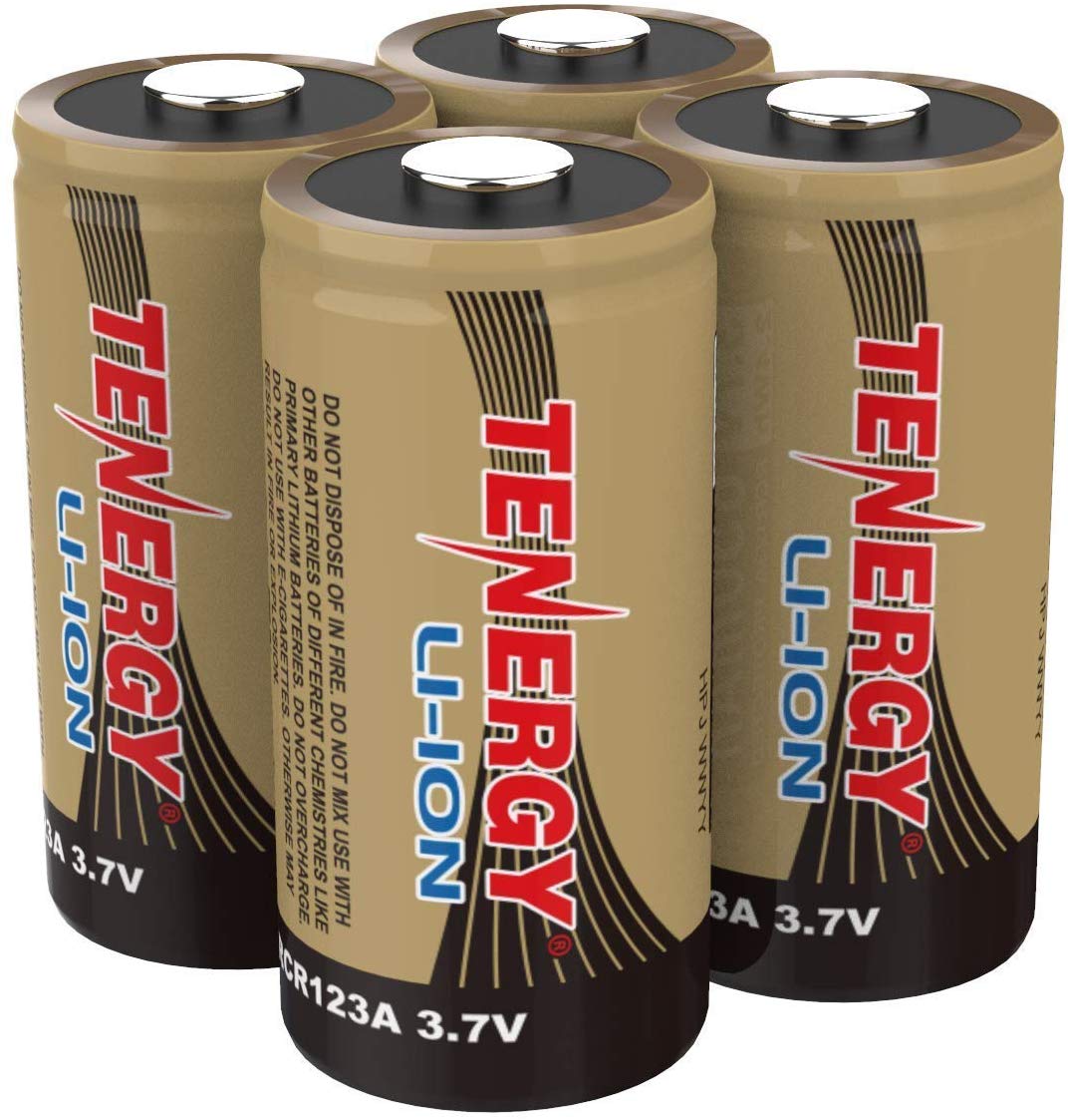 Tenergy baterías recargables de ion de litio de 3.7V  (VMC3030) 650mAh RCR123A UL certificación UN paquete de 4 unidades