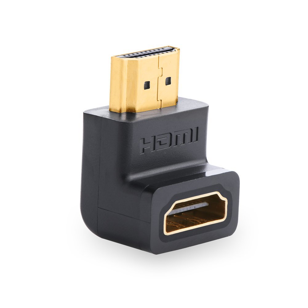 HDMI ADAPTADOR DE ANGULO RECTO DE 90 GRADOS, UVERDE CHAPADO EN ORO HDMI DE ALTA VELOCIDAD MACHO A ADAPTADOR DE CONECTOR HEMBRA