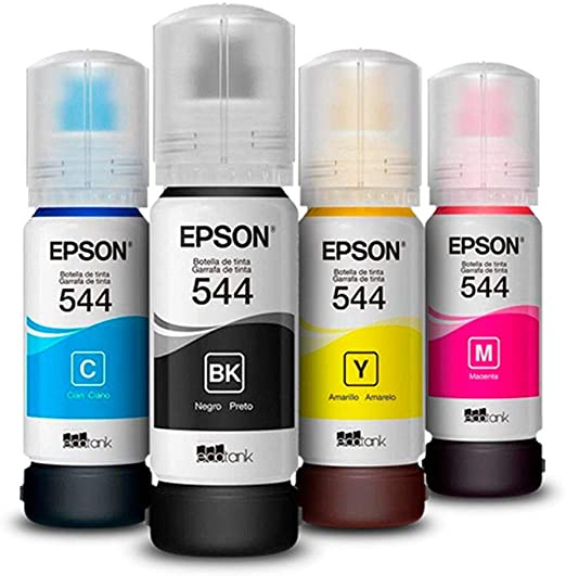 Epson. 4 Pack Botella Tinta T544 L1110 L3110 L3150 Negro, Amarillo, Magenta, Cian 260mL