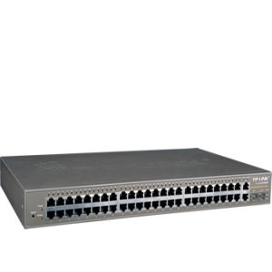 SWITCH WEB SMART TP-LINK FAST ETHERNET ADMINISTRABLE 48 PUERTOS 10/100MBPS, 2 PUERTOS RJ45 10/100/1000MBPS, 2 SLOTS PARA MODULO MINIGBIC 1000M, 8K TABLA DE MAC ADDRESS, MEMORIA EN BUFFER DE 7MB, BACKPLANE 20GB, MONTAJE EN RACK, GABINETE METALICO.