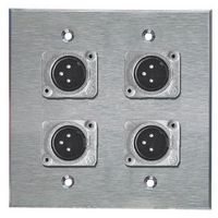 DP-4DMN PLACA DE PARED XLR DE ACERO INOXIDABLE, DOBLE UNIDAD, NEUTRIK MACHO CON 4 CONECTORES XLR, 4.5X4.5 PULGADAS