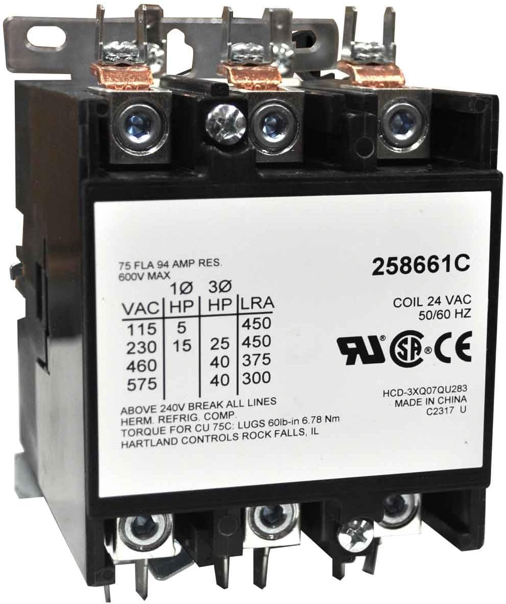 Miller 258661 contactor, Def PRP 75 A 3P 24 VAC Bobina w/boxlug