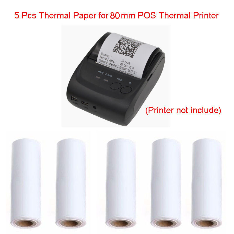 5PCS 80x30mm Thermal Receipt Paper Roll for Mobile POS 80mm Thermal Printer
