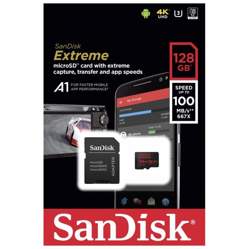 Sandisk Extreme 128GB 100MB/S clase 10 Micro SD microSDXC UHS-I tarjeta de memoria U3