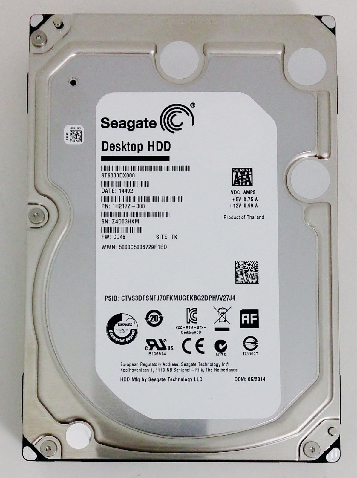 Seagate ST6000DX000 6 TB 7200RPM 3.5\" SATA Desktop Hard Drive