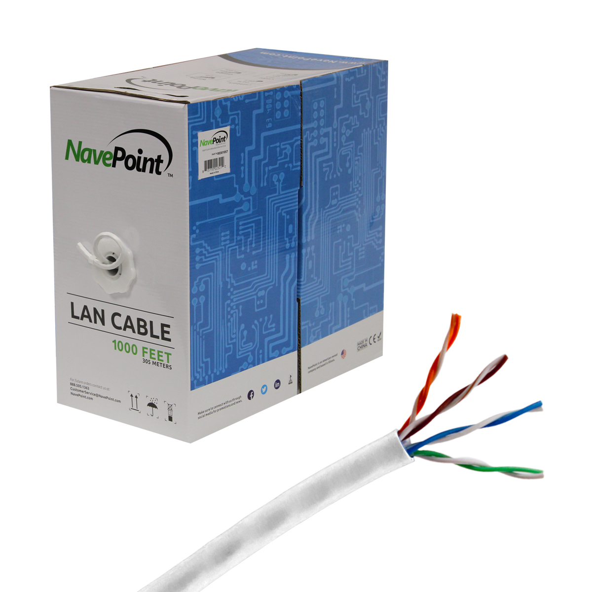 CAT6 1000FT UTP Cable Solid 23AWG White 550MHz Network Ethernet Bulk Wire LAN