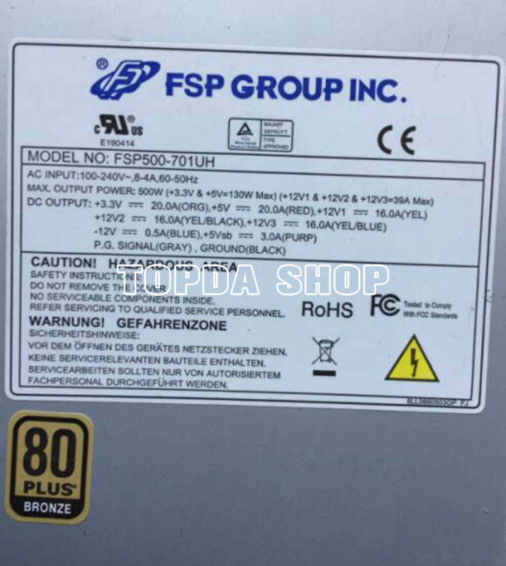 FSP FSP500-701UH 100-240V 8-4A 60-50HZ 500W power supply. USADA OJO ES \"USADA\"