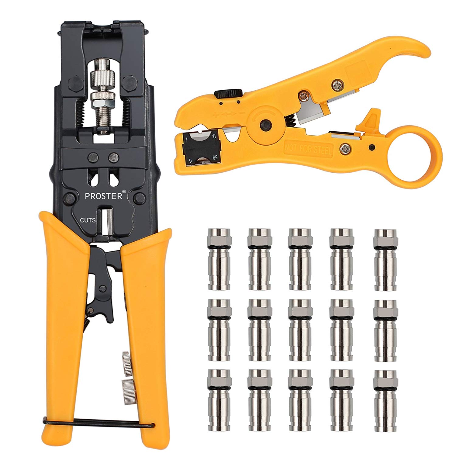 Proster Coaxial Crimping Stripping Multifunctional Coaxial Tool Kit Crimp Coax Cable Stripping Coaxial Crimper RG59 RG6 F BNC RCA Compression Connector Cable Stripping Wire Cutters.