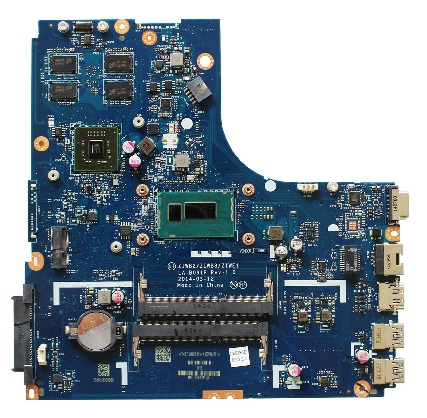 Para Lenovo B50-70 Intel Motherboard ziwb 2 LA-B091P REV:1.0 SR1EF i5-4210U DDR3 (REACONDICIONADO)