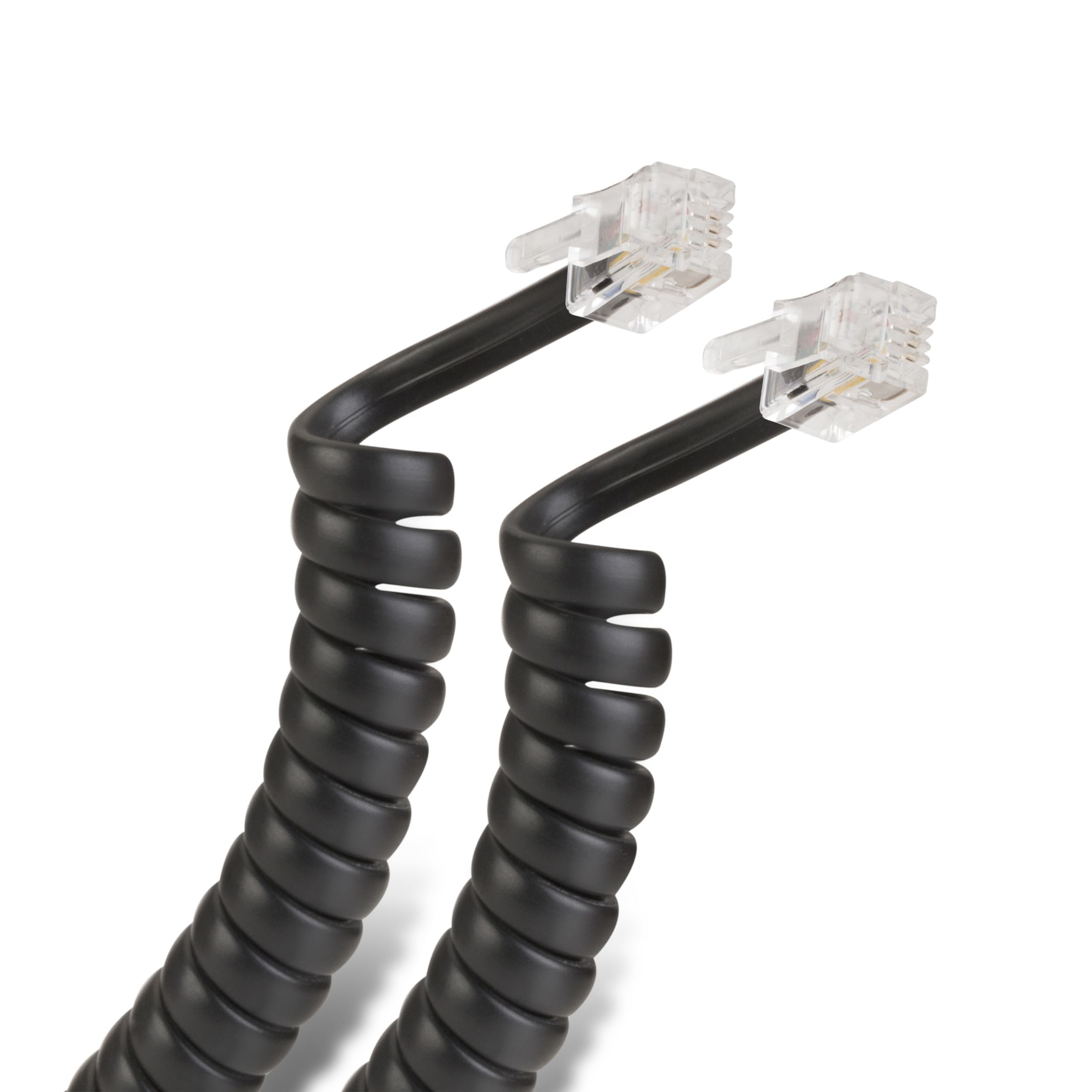 Cable espiral plug a plug RJ9 de 4.5m, para auricular telefonico, negro